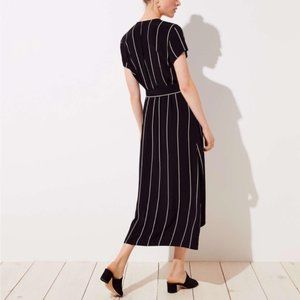 LOFT Black & Pink Striped Wrap Dress